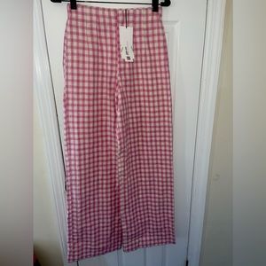 ZARA Blogger Favorite High Waisted Pink Gingham Pants size XS